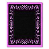 Pink Floral Vine Border Black Area Rug