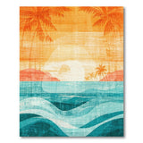 Sunset Palms Teal Ocean Waves Area Rug