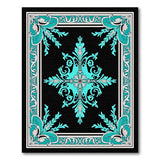 Teal Ornate Floral Medallion Area Rug on Black