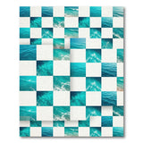 Teal Ocean Wave Checkerboard Area Rug