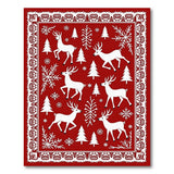 Festive Red Reindeer and Pine Tree Area Rug
