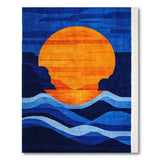 Orange Sun Over Teal Waves Geometric Rug