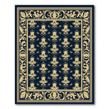 Navy Blue Gold Ornate Border Area Rug
