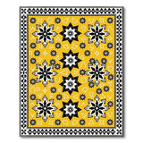 Vibrant Yellow Black Geometric Star Rug