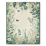 Green Emerald Green Botanical Floral Rug with Butterflies