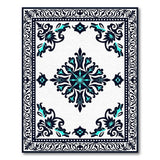 Ornate Teal Accent Black Floral Area Rug