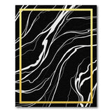 Black White Marble Abstract Area Rug with Gold Frame