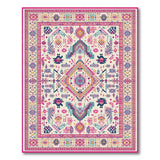 Vibrant Pink Border Tribal Geometric Area Rug