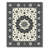 Ornate Black White Mandala Persian Rug