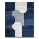 Navy Blue Curved Geometric Abstract Area Rug