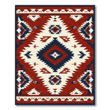 ODIKA Southwestern Geometric Washable Area Rug - Red & Navy Blue Low Pile Non-Slip Carpet