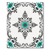 Teal Daisy Ornate Black Filigree Area Rug