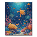 Vibrant Sea Turtle Coral Reef Underwater Area Rug