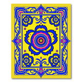Vibrant Yellow Medallion Rug with Blue Pink Florals