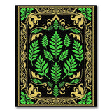 Ornate Green Fern Leaves Rug with Gold Baroque Frame