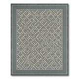 Grey Geometric Trellis Area Rug with Navy Border