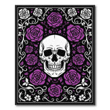 ODIKA Gothic Skull & Purple Rose Washable Rug - Non-Slip Low Pile Area Rug