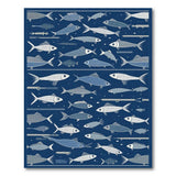 ODIKA Washable Nautical Fish Area Rug, Navy Blue Coastal Low Pile Non-Slip Rug