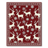 Reindeer Snowflakes Red Area Rug