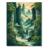 Lush Green Mountain Cliffs Waterfall Area Rug