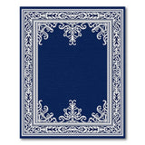 Blue and Teal Navy Blue Ornate Filigree Border Area Rug