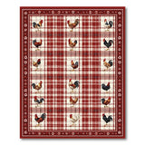 Red Plaid Rooster Rustic Farmhouse Area Rug
