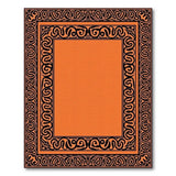 Vibrant Orange Rug with Ornate Black Border