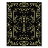 Elegant Gold Ornate Floral Border Rug