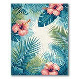 Teal Palm Leaf Hibiscus Coastal Area Rug