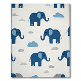 Playful Navy Blue Elephant Clouds Kids Rug