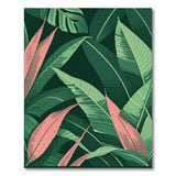 Lush Green Pink Leaf Pattern Area Rug