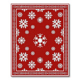 Red Snowflake Area Rug with Ornate White Border