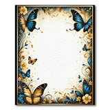 Elegant Blue Butterfly Gold Floral Border Rug