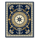 Navy Gold Compass Rose Medallion Area Rug
