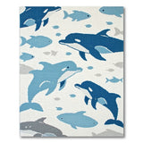 Playful Whale Dolphin Ocean Kids Area Rug