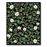 Vintage White Blossom Green Vine Black Area Rug