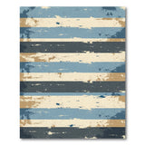 Distressed Blue Teal Striped Area Rug
