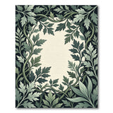 Ornate Green Vine Leaf Frame Area Rug