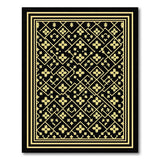Gold Floral Lattice Black Area Rug