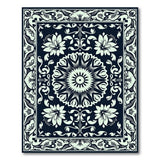 Navy Teal Persian Floral Mandala Rug