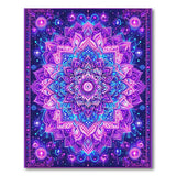 Washable Psychedelic Neon Purple Mandala Low Pile Area Rug