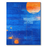 Geometric Blue Area Rug with Orange Sun Accents
