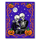 Romantic Skeletons Halloween Pumpkin Area Rug
