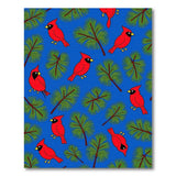 Vibrant Red Cardinals and Pine Branches Blue Pattern Rug