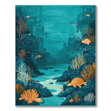 Teal Underwater Canyon Area Rug with Sea Turtles