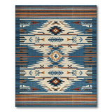ODIKA Southwestern Washable Area Rug, Blue Tribal Geometric Low Pile Non-Slip Rug for Living Room Bedroom