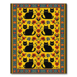 Washable Vintage Black Cat Floral Yellow Area Rug