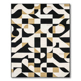 Modern Geometric Black White Gold Area Rug