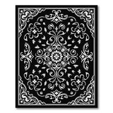 Ornate Black White Floral Border Rug