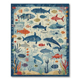 Playful Ocean Fish and Shark Kids Area Rug